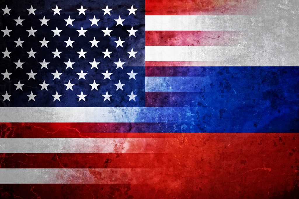 American and Russian flags merging